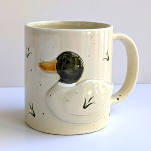 1980's Otagiri Mallard Duck Ceramic Coffee Mug Vintage Green Speckled